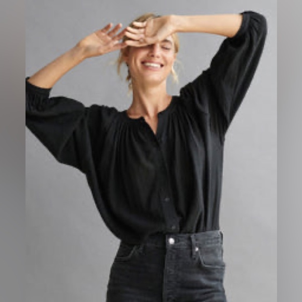 Jenni Kayne – Long-Sleeve Willow Blouse – Black - Size Large